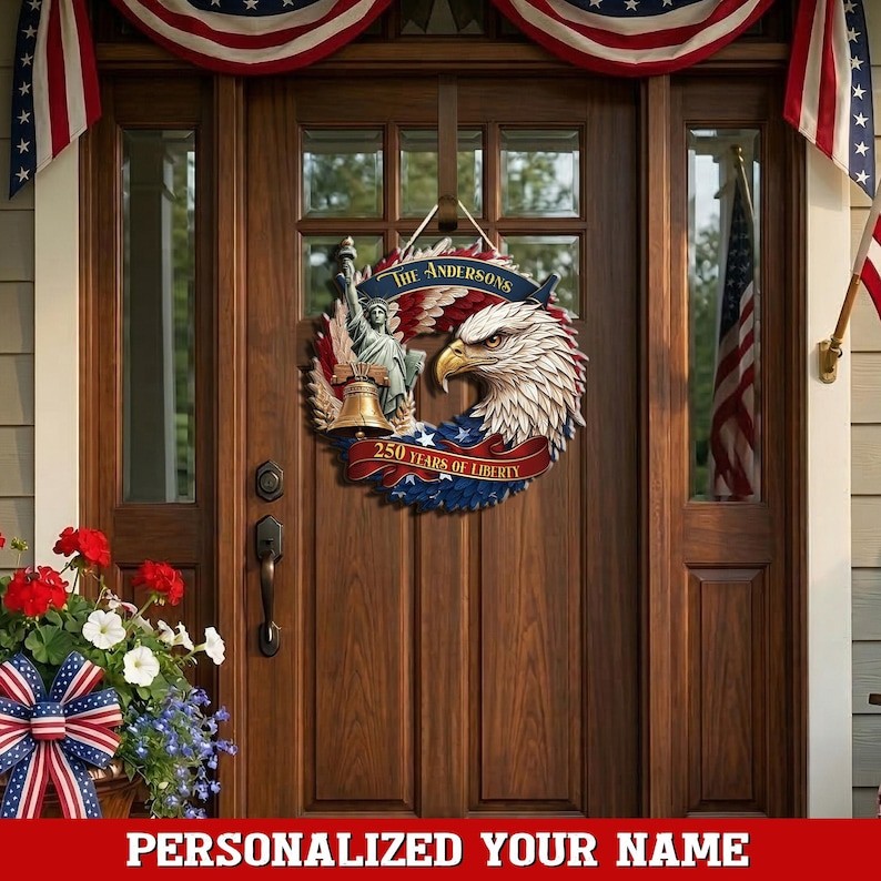 Personalized Patriotic Wooden Sign Custom American Flag Decor Gift