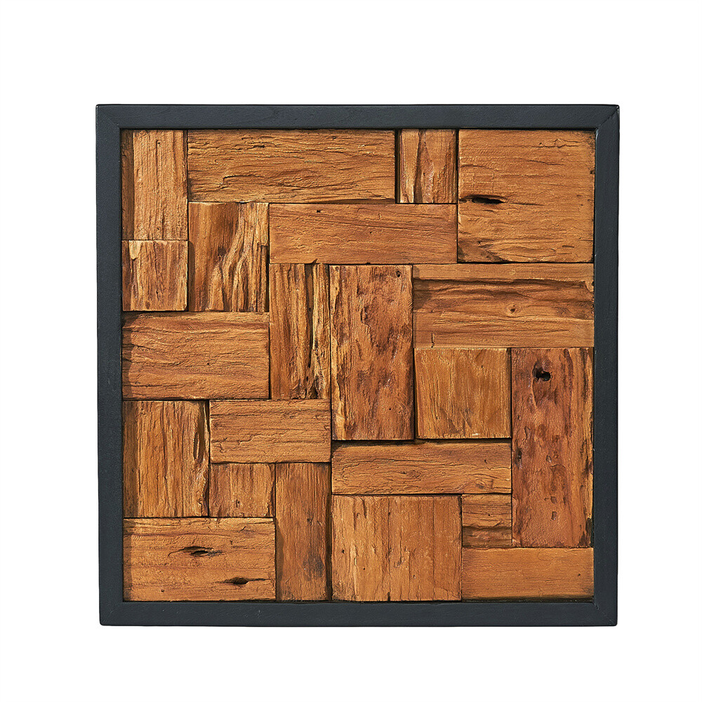 Farmhouse Slatted Collage Wall Art 17”x17” Rustic Teak Wood Decor Handmade