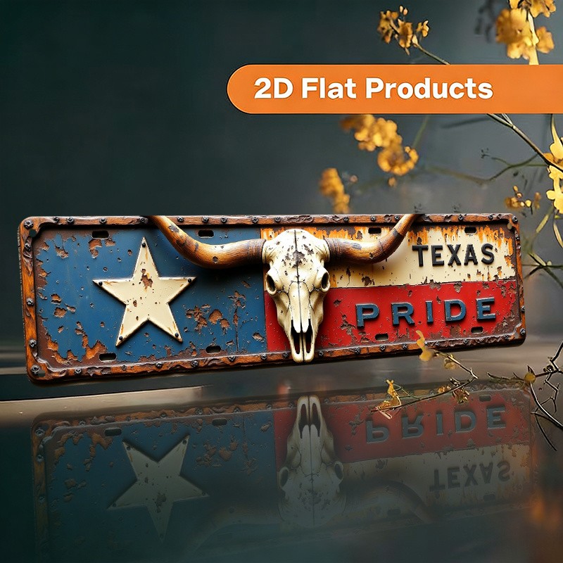 Metal Sign Texas Flag Longhorn Skull Vintage License Plate Wall Decor Plaque