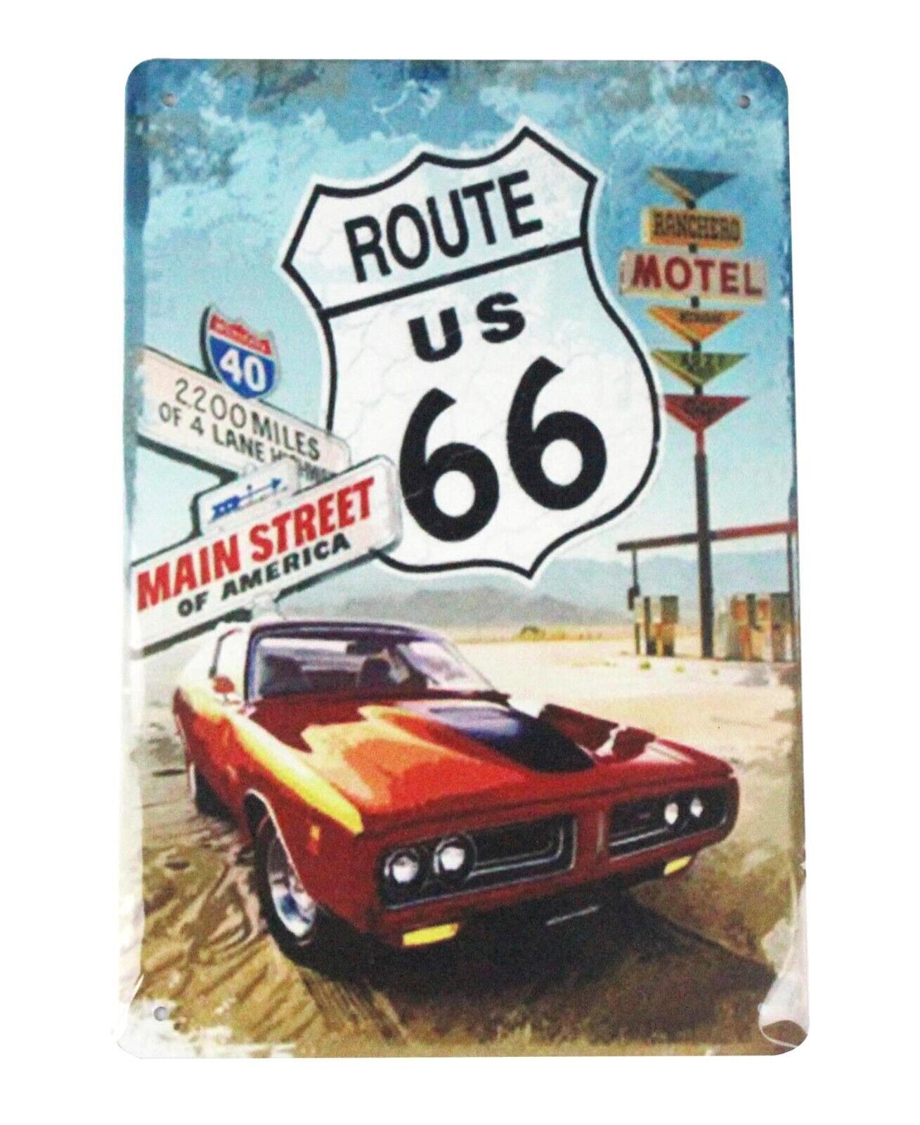 Route us 66 main street America old car tin sign wall metal design