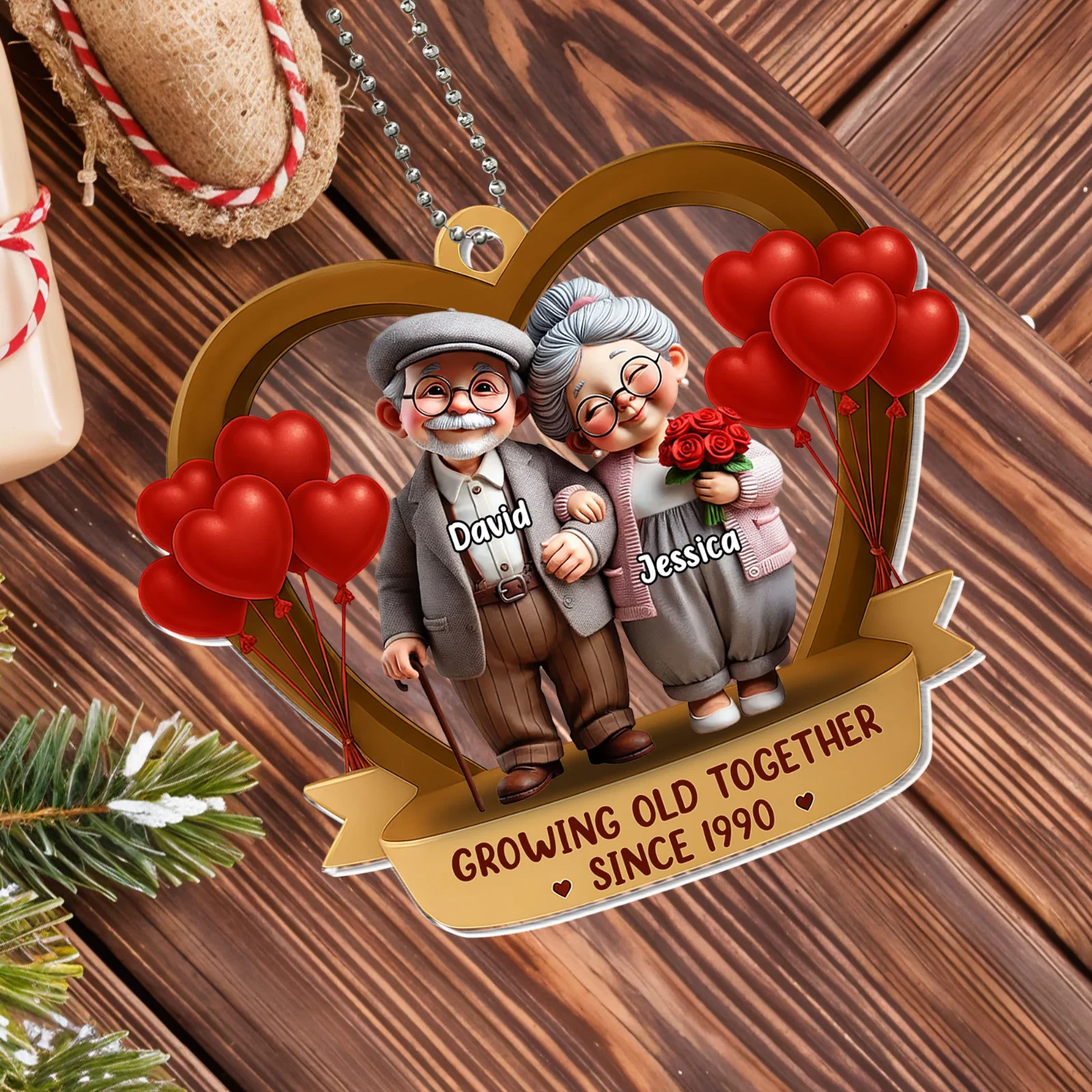 Growing Old Together Personalized Elderly Couple Acrylic Ornament Gift Decor