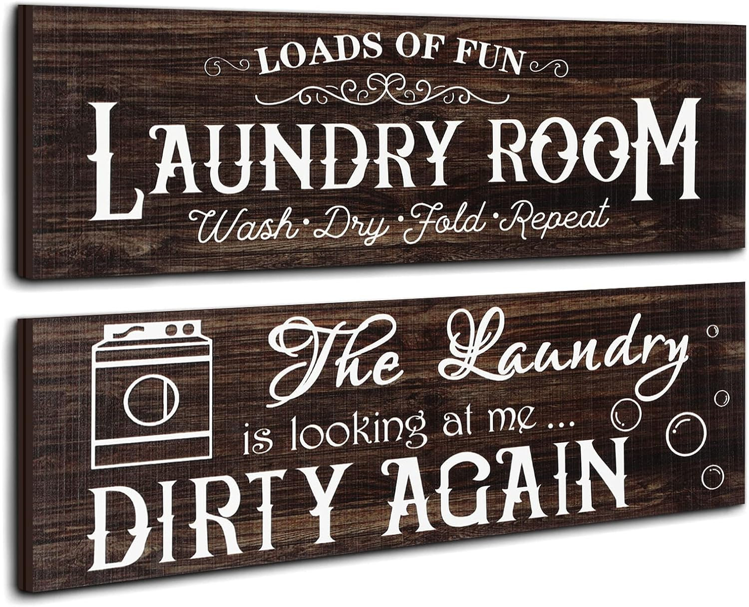 Rustic Wooden Laundry Room Signs – Vintage Farmhouse Wall Decor (Set of 2)