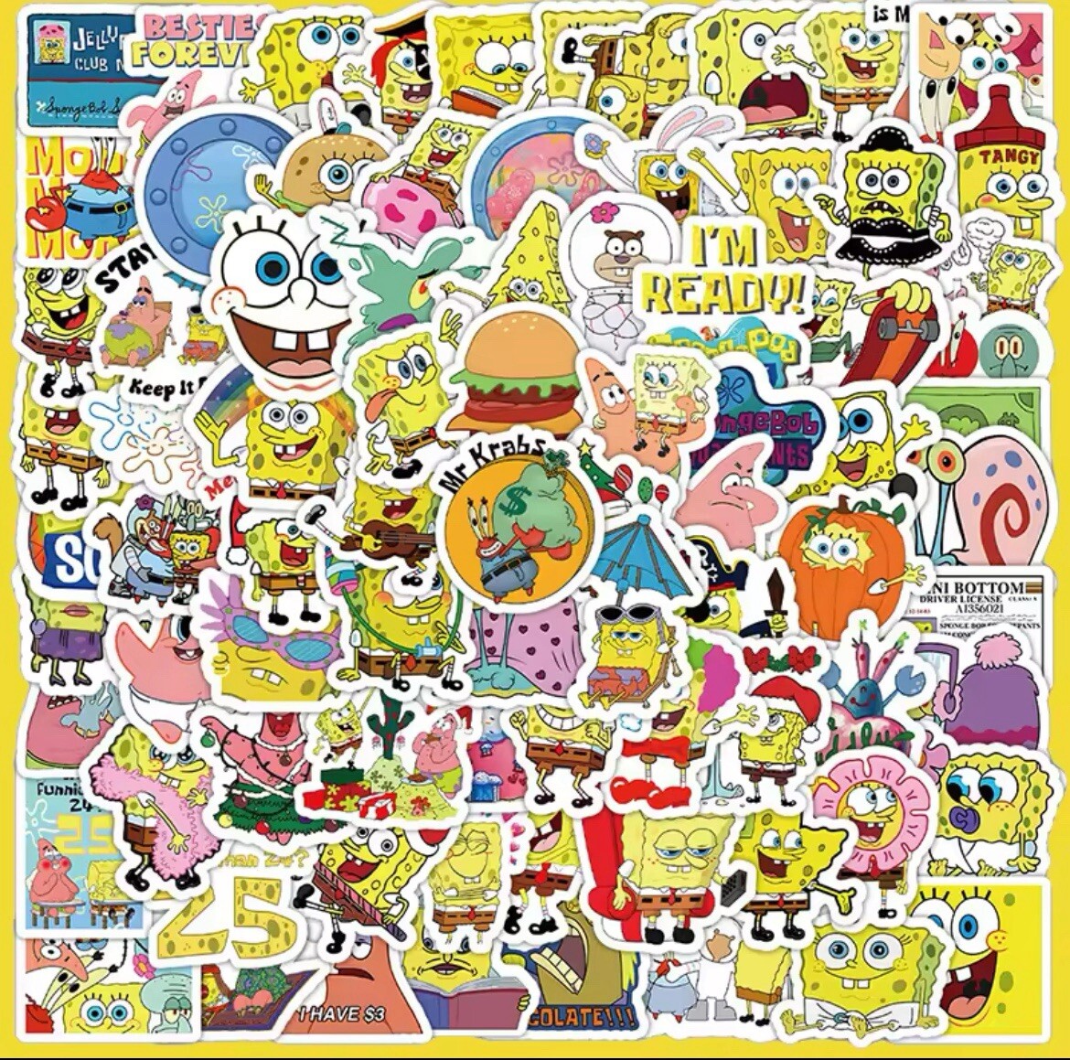 Square Sponge Cartoon MINI Stickers 100pk Assorted Fun Characters FREE SHIPPING
