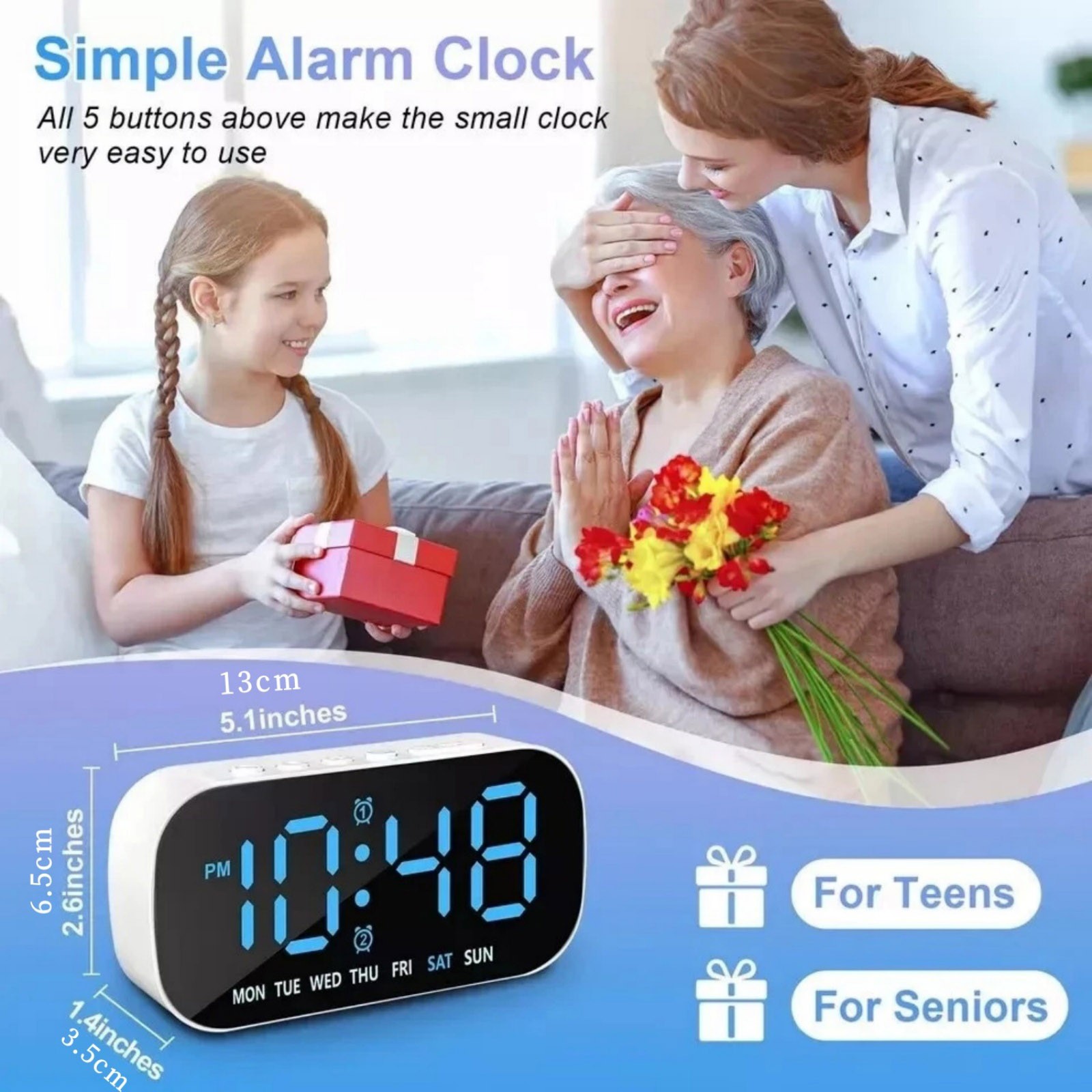 White Large LED Display Electric Digital Alarm Clock With Snooze Function