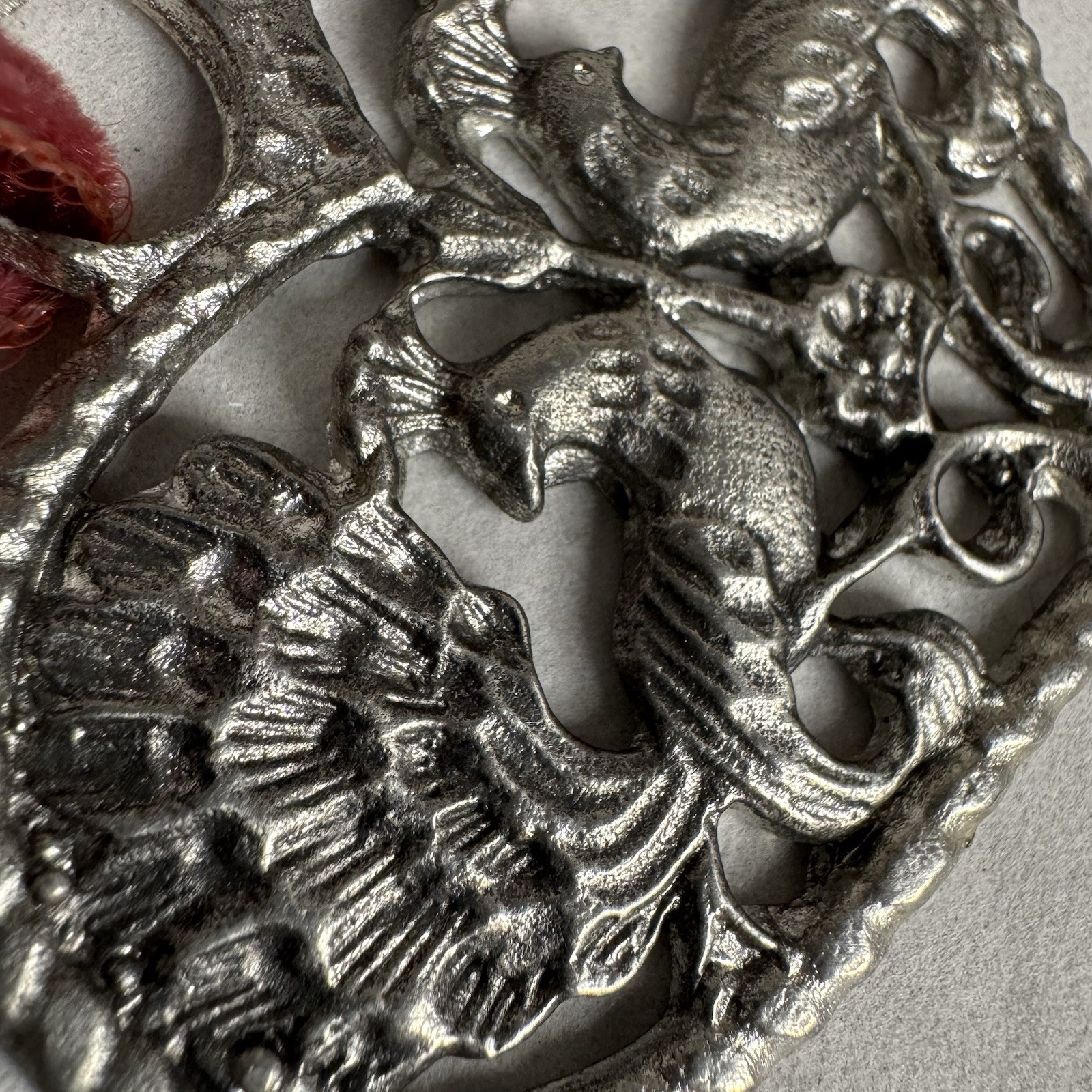 Vintage Pewter Heart Shaped Handmade Wall Decor Two Peacocks