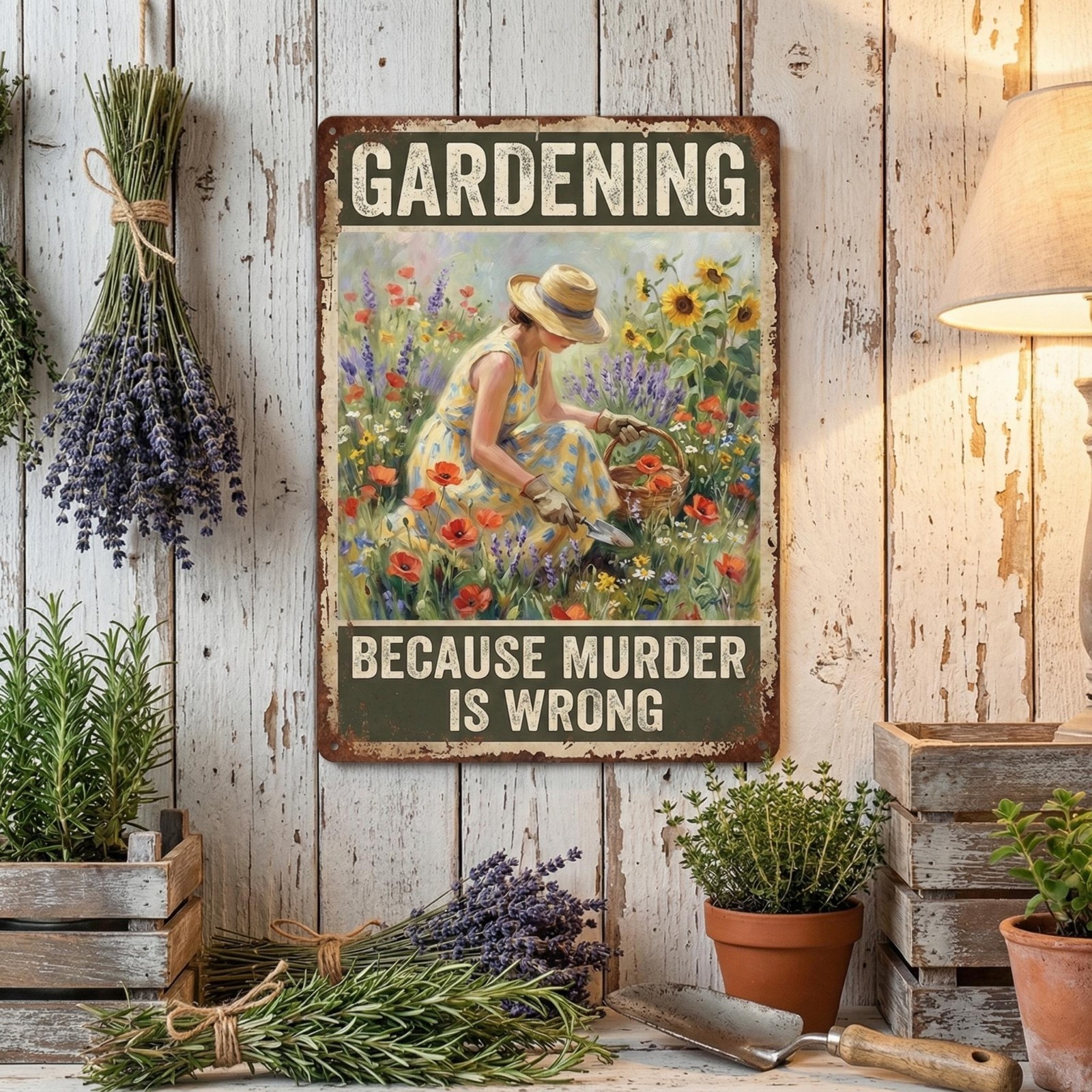 Personalized Funny Gardening Sign • Rustic Farmhouse Wall Decor • Vintage Flower