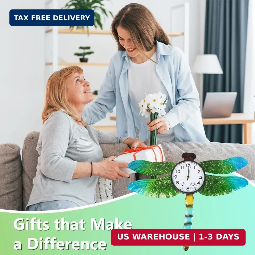 Unique Outdoor Clock Silent None-Ticking, Outdoor Wall Clock with Thermometer &
