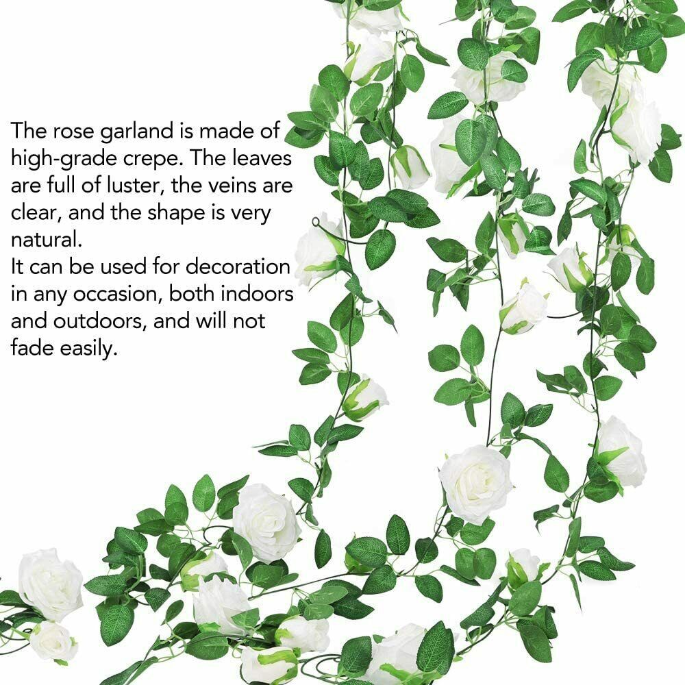 6× Garland Wall Artificial Hanging Rose Flowers Vine 7.5 Ft Wedding Home Decor
