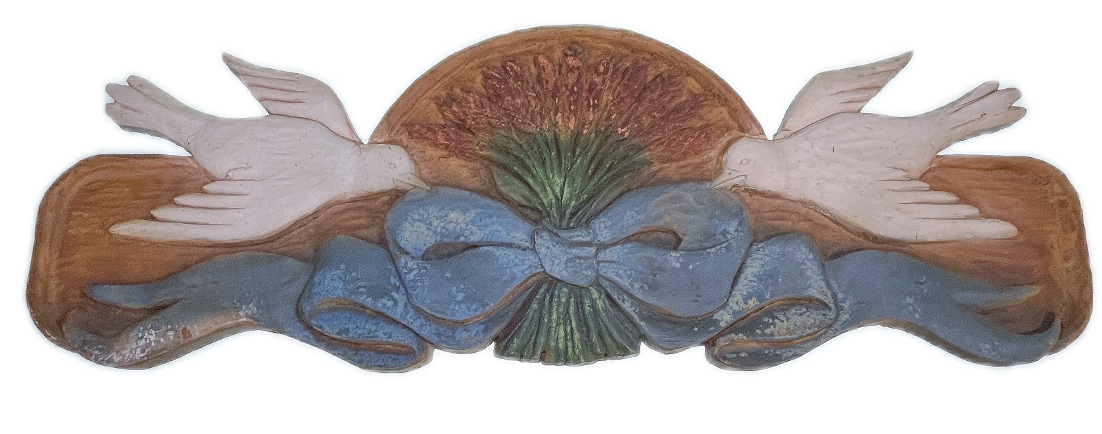 Peace Dove Wheat Flower Carved Wood Wall Plaque Above Door Decor Folk Art