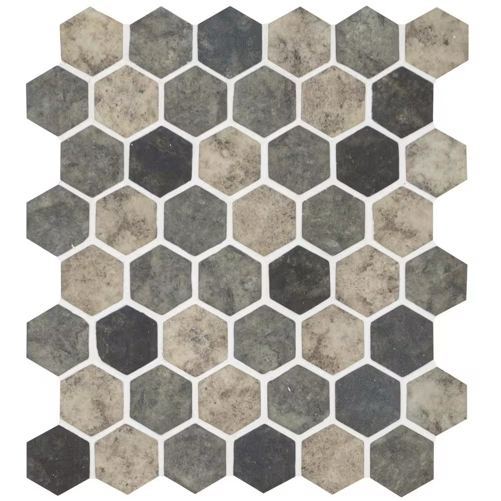 Urban Tapestry 2 In. Hexagon 12 In. X 12 In. X 0.24 In. Recycled Glass Mesh-Moun