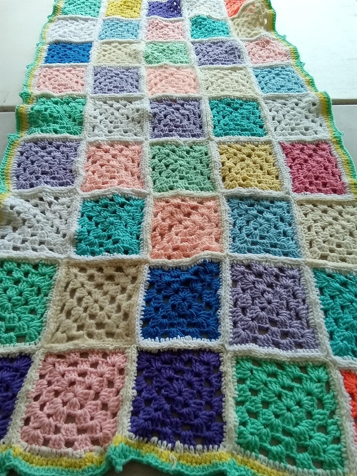 Baby Blanket Granny Square 32 x 57″ hand made crocheted Shower Gift New Unisex