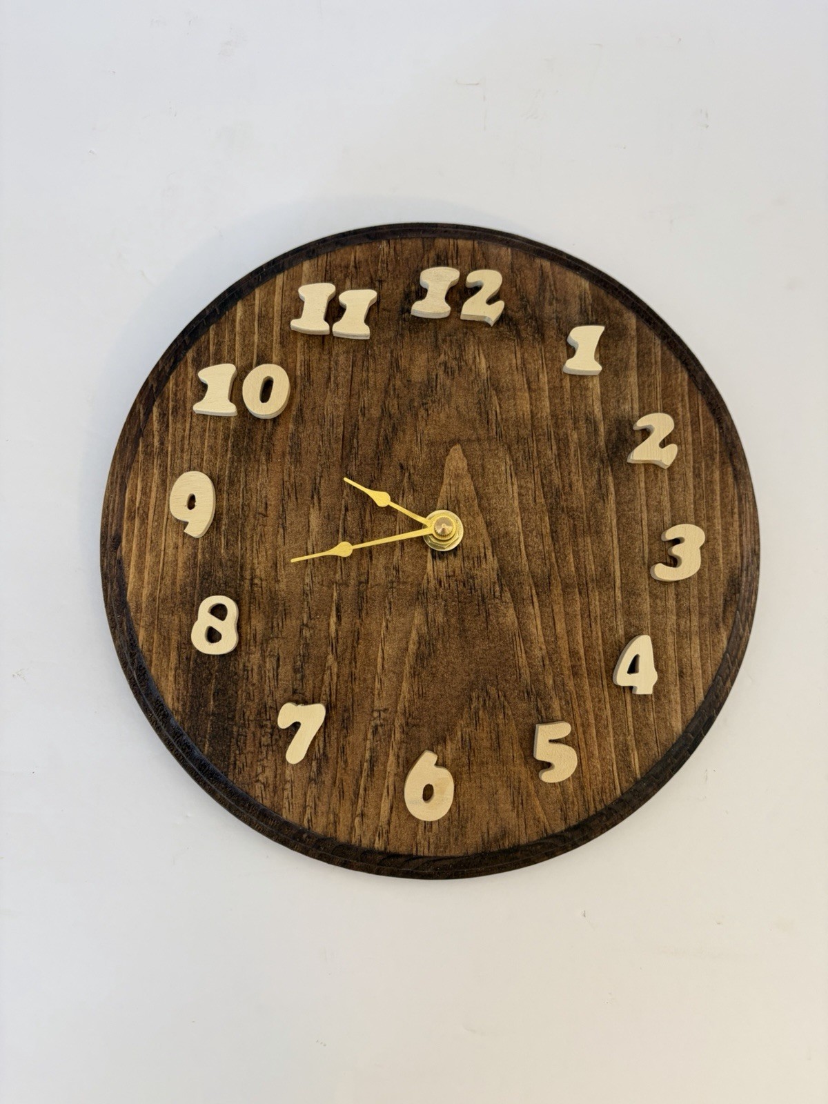 Rustic Round 9 Inch Hanging Wood Clock Raised Wood Numbers