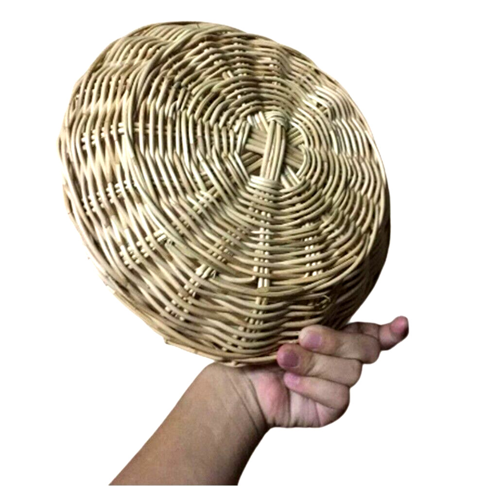 Wicker basket flat round Rattan Shallow Bowl Kitchen Handicrafts diameter 8-9 in