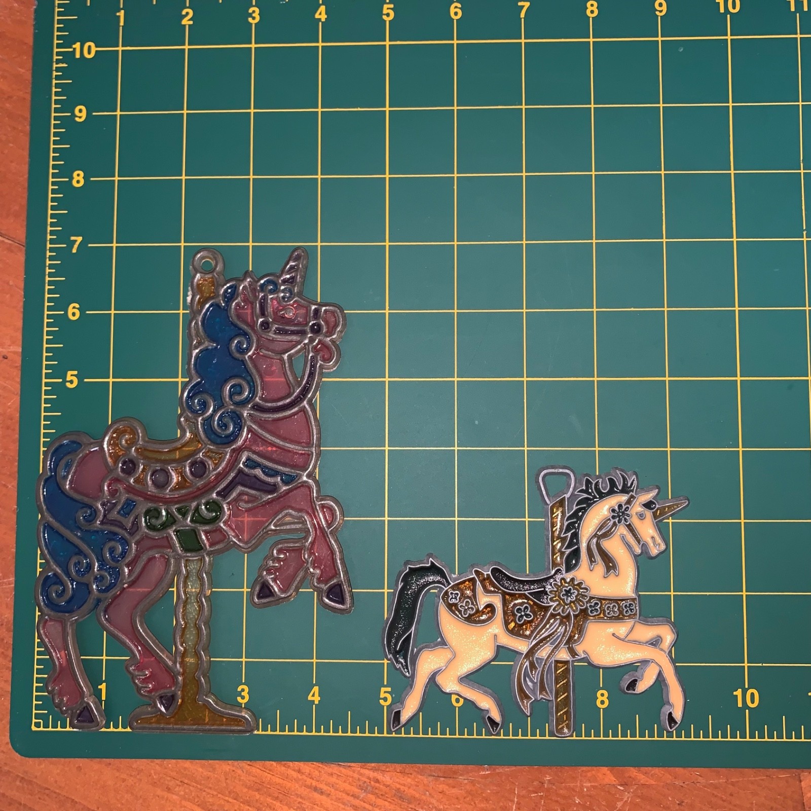 Lot of 2 Unicorn Merry Go Round Suncatcher Stained Glass Look Resin Plastic