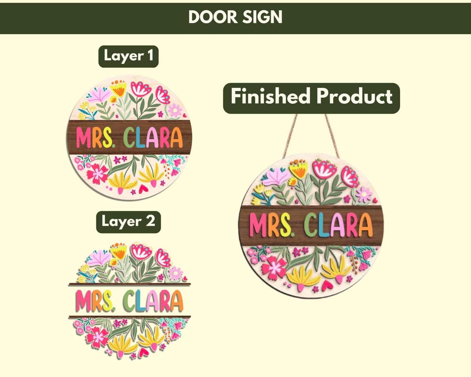 Custom 3D Teacher Door Hanger, Floral Name Sign, Back to School Gift