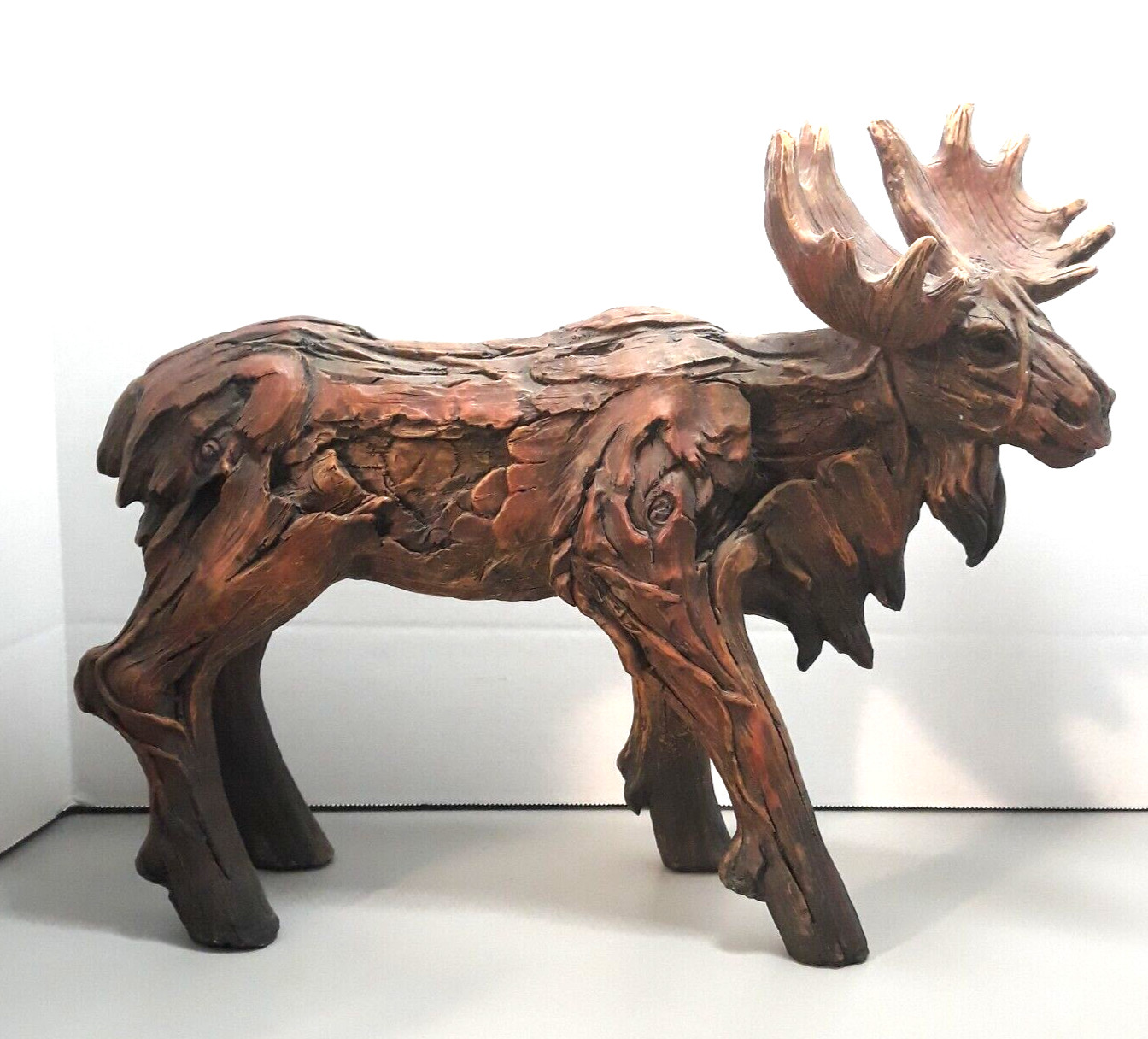 Large Rustic MOOSE Sculpture Mountain Lodge Lake Home Faux Wood Rural 14″ x 12″