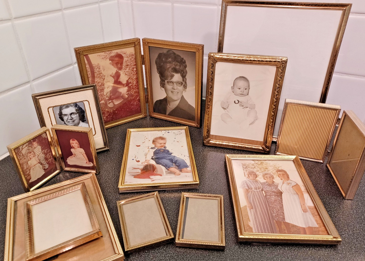 12 Vtg Antique Ornate Gold Metal Brass Embossed Velvet Picture Frame lot MCM