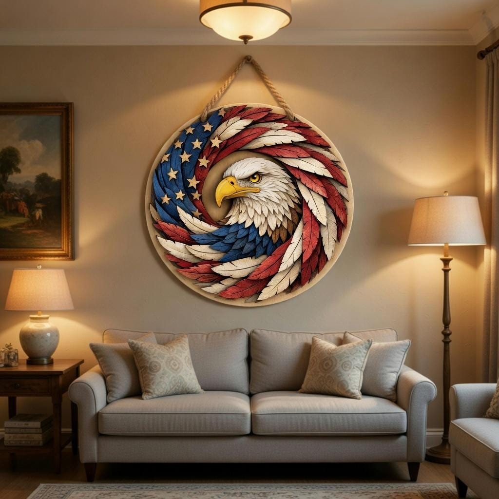 USA 250th Anniversary Wooden Sign, Patriotic Eagle Door Sign, Patriotic Door