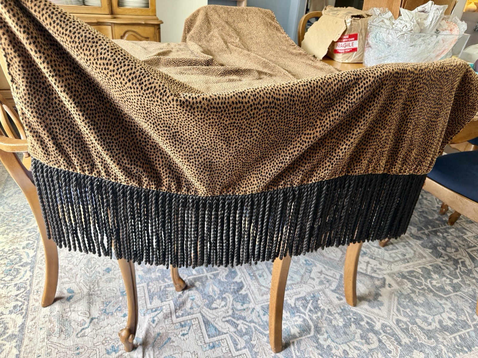 Vintage Reversible Velvet Fringe Throw Blanket Black Gold Tassel 39×70