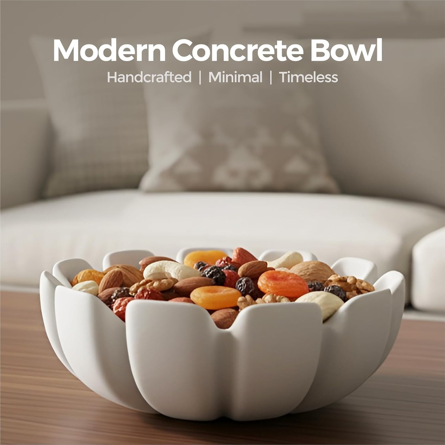 Modern 12″ Handcrafted Concrete Bowl – Elegant Centerpiece for Living Spaces
