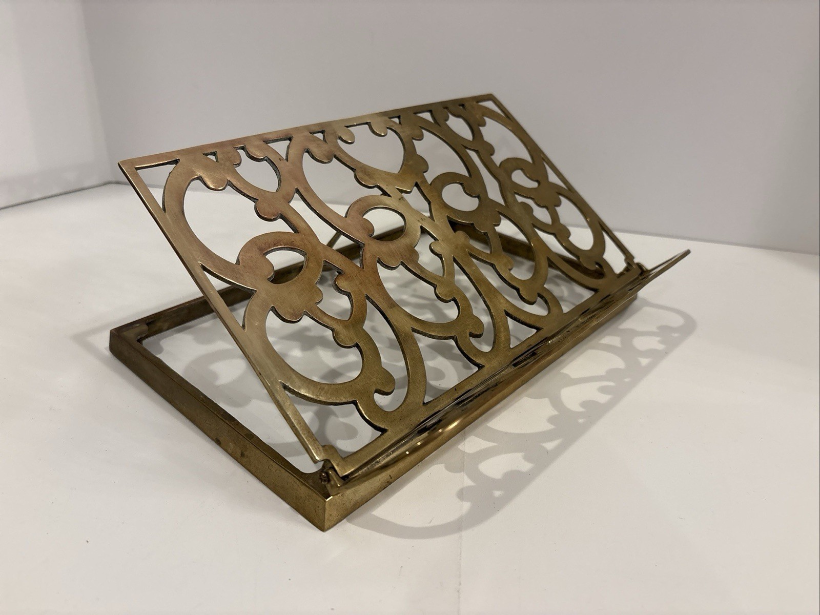 Vintage Ornate Brass Folding Book Bible Tablet Display Stand 10.5” x 6.5”