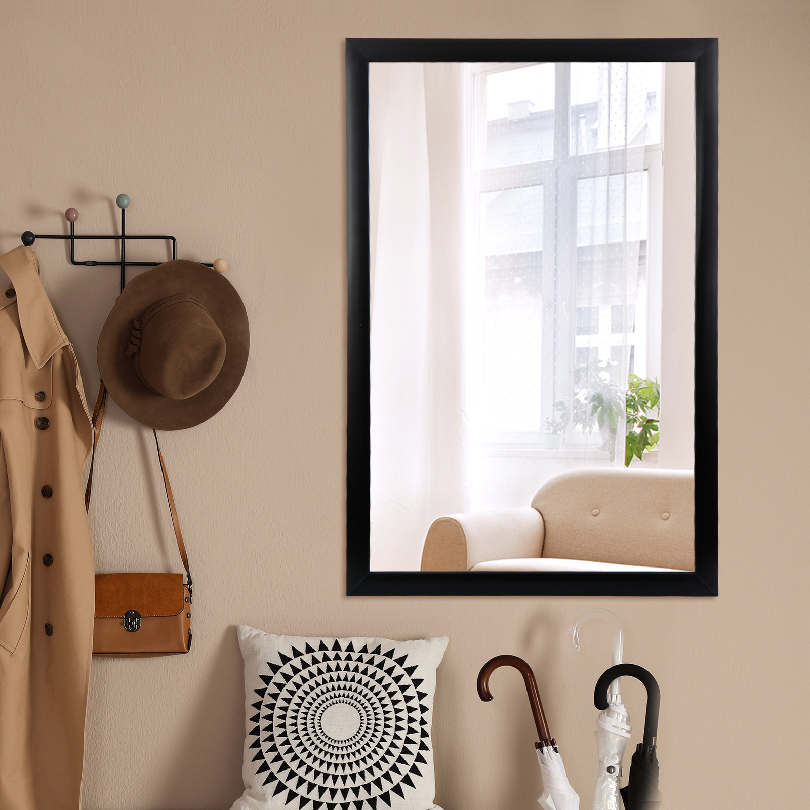 2PCS Bathroom Rectangular Wall Mounted Mirror PS Frame Vanity Mirror 24″ x 36″