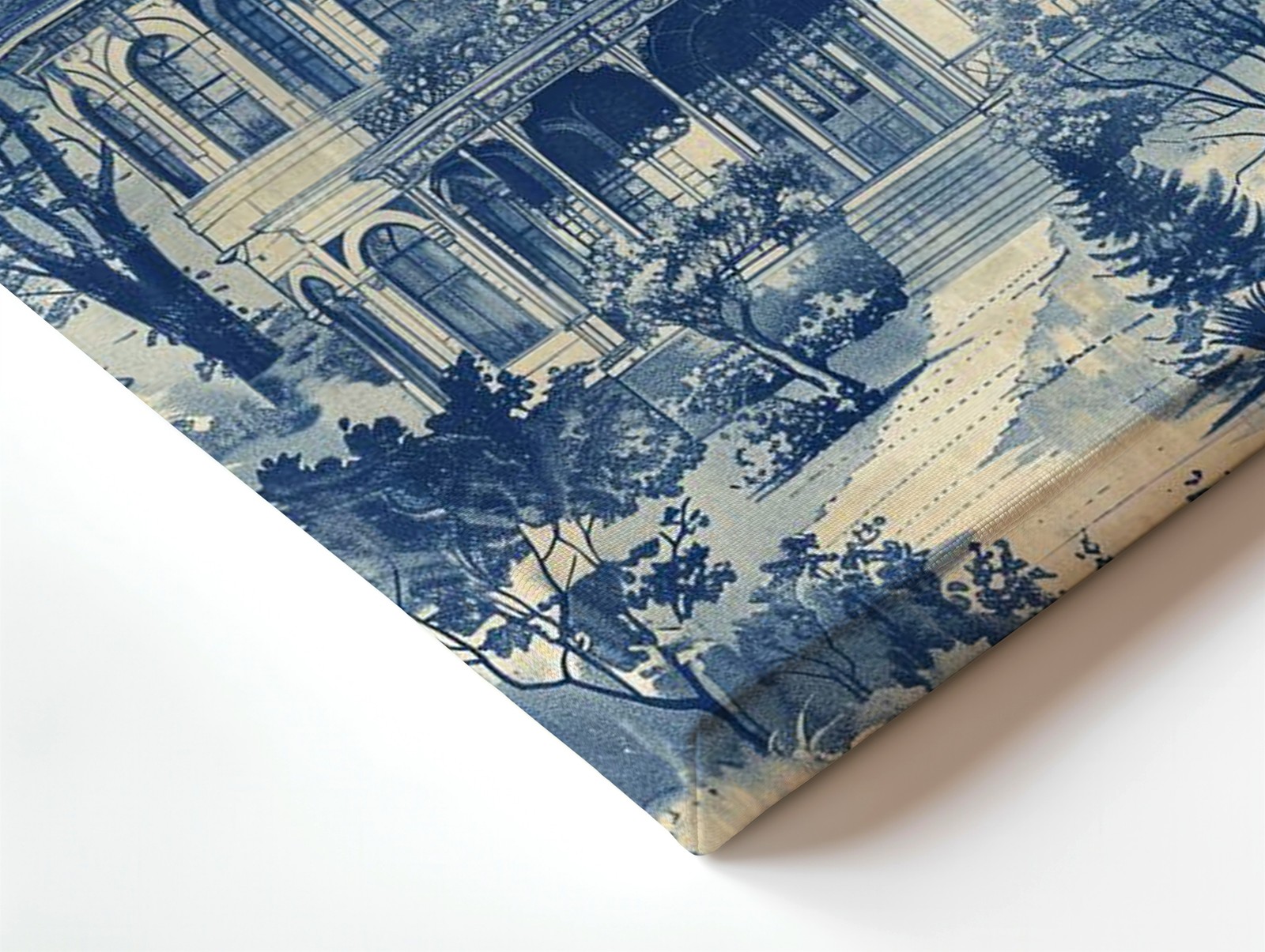Wall Art Gothic Victorian Mansion Print Blue Toile Style House Landscape Decor