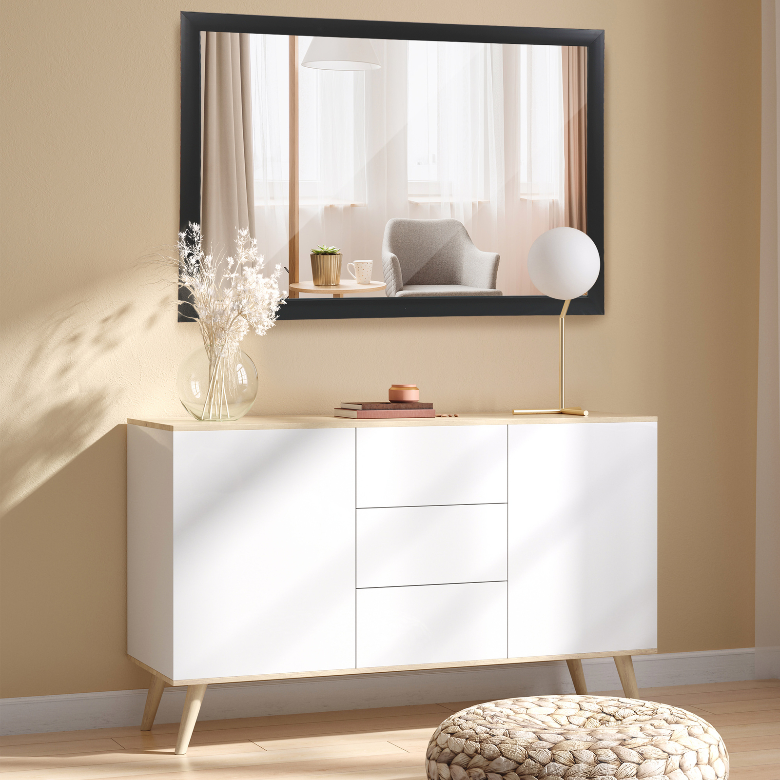 2PCS Bathroom Rectangular Wall Mounted Mirror PS Frame Vanity Mirror 24″ x 36″