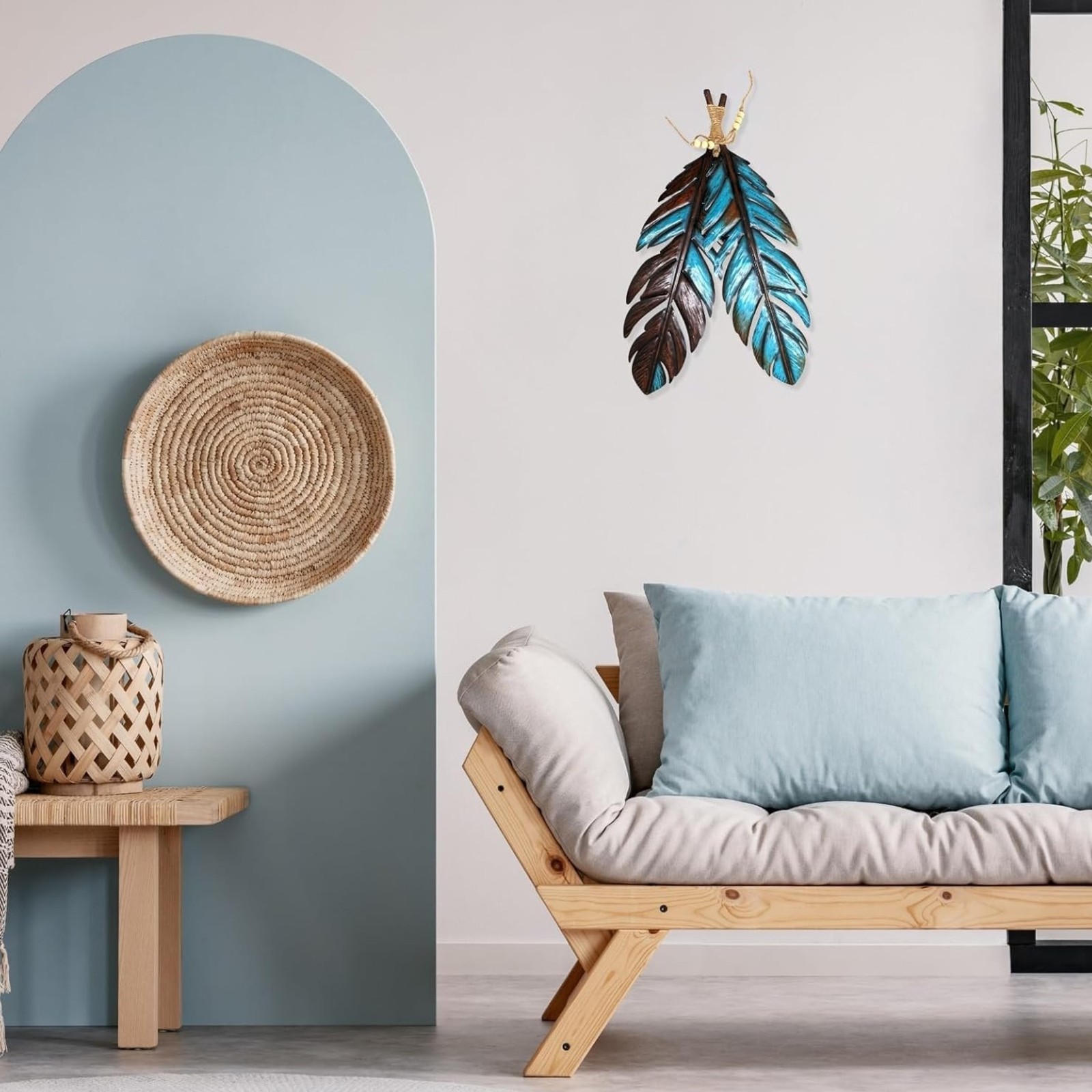 Rustic Metal Feathers Wall Hanging – Southwest Boho Chic Décor 12×20