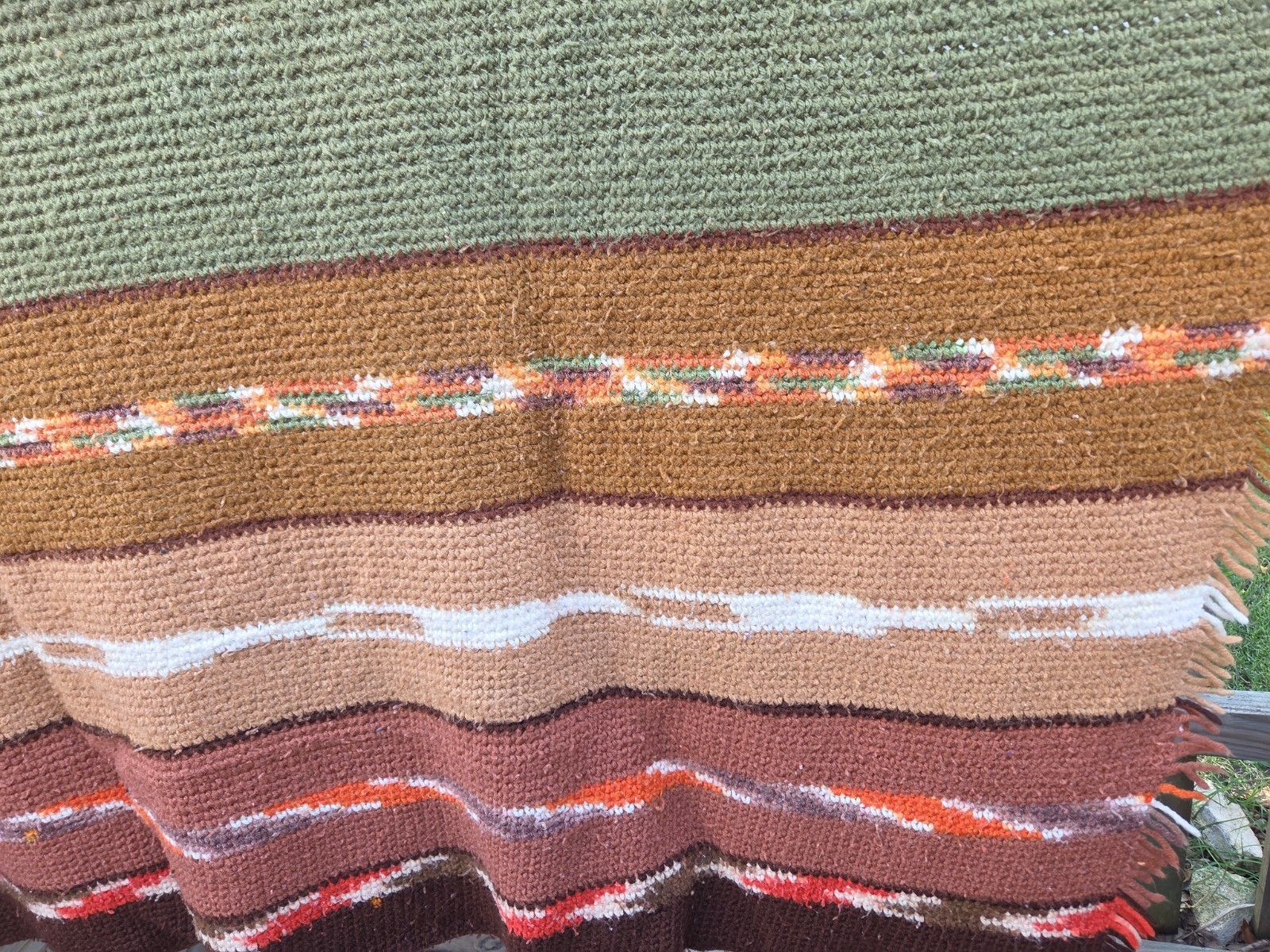 Hand Knitted Afghan Blanket Throw Vintage Crochet 65″ T x 54″ W Multi Color