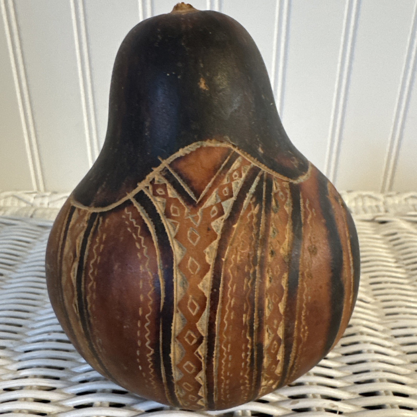 Vintage Peruvian Mate Burilado Carved Gourd Folk Art Figure Handcrafted Peru