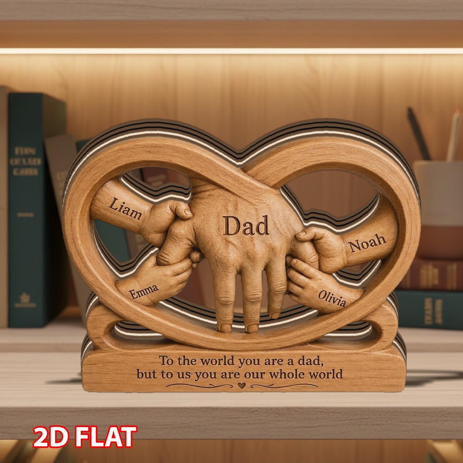 Personalized Dad Wooden Block Gift Customized Family Hands Infinity Sculpture