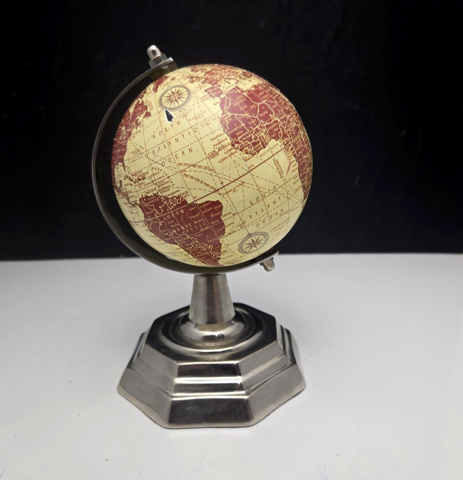 Tabletop World Globe Earth Rotating Made in India Chrome Metal Stand 7.5″ 2008