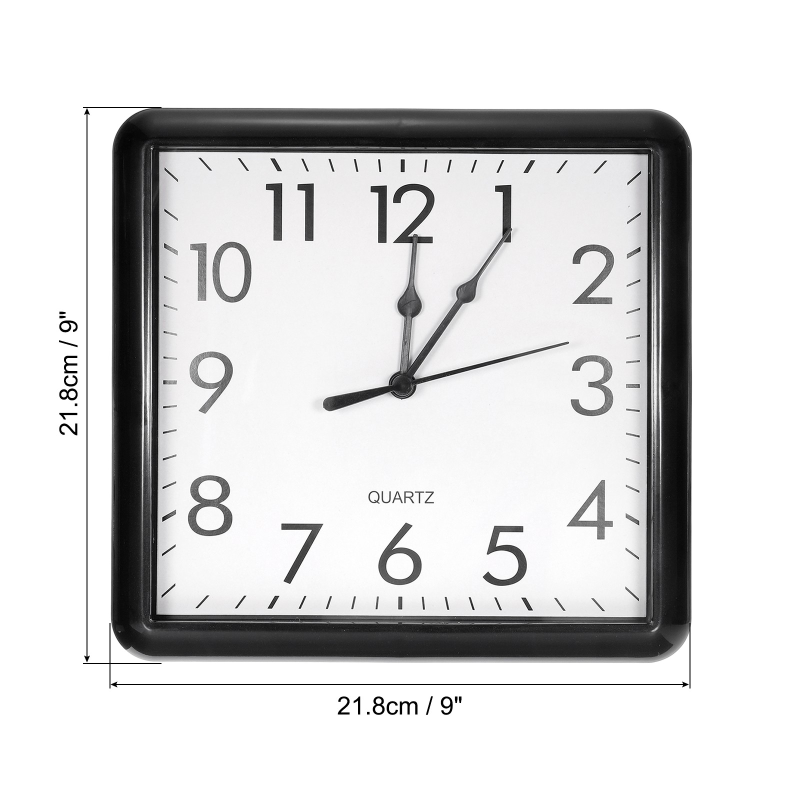 9×9 Inch Wall Clock Quartz Battery Operated Silent Square Wall Clocks Black