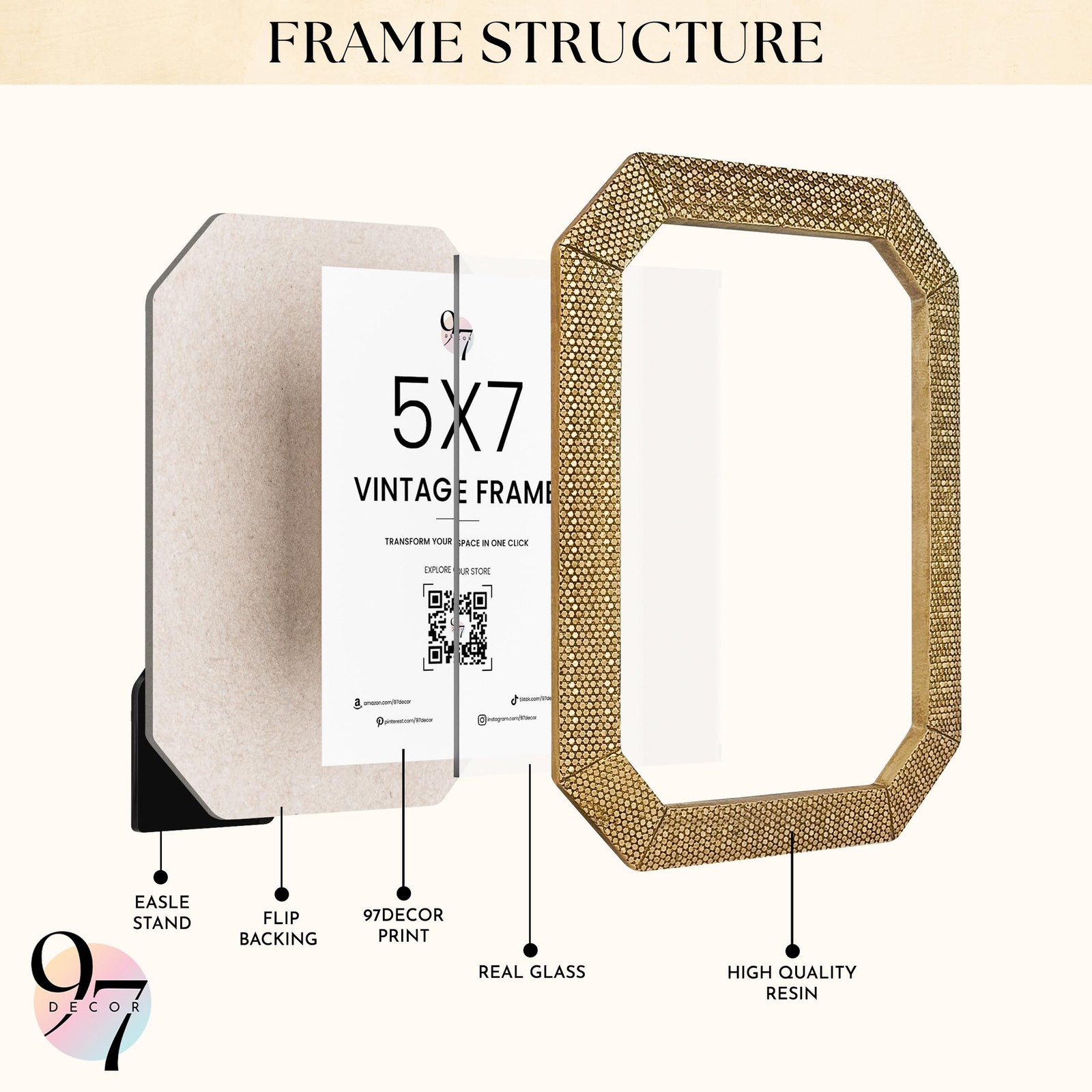 5X7 Vintage Picture Frame – 5X7 Picture Frame Antique, Ornate Gold Frames 5X7In,
