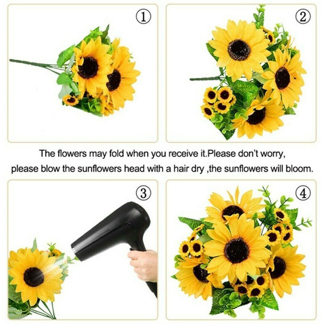 26-Head Artificial Silk Sunflower Bouquet Flowers Ornaments Home Wedding