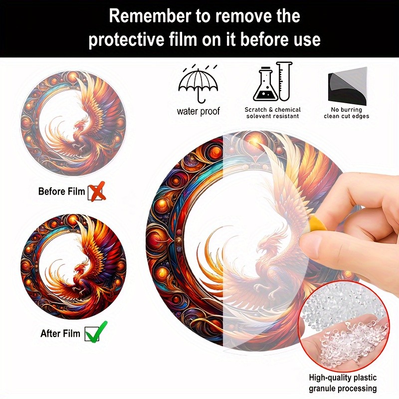 Acrylic Phoenix Round Hanging Decor Colorful Mythical Bird Art for Home Window