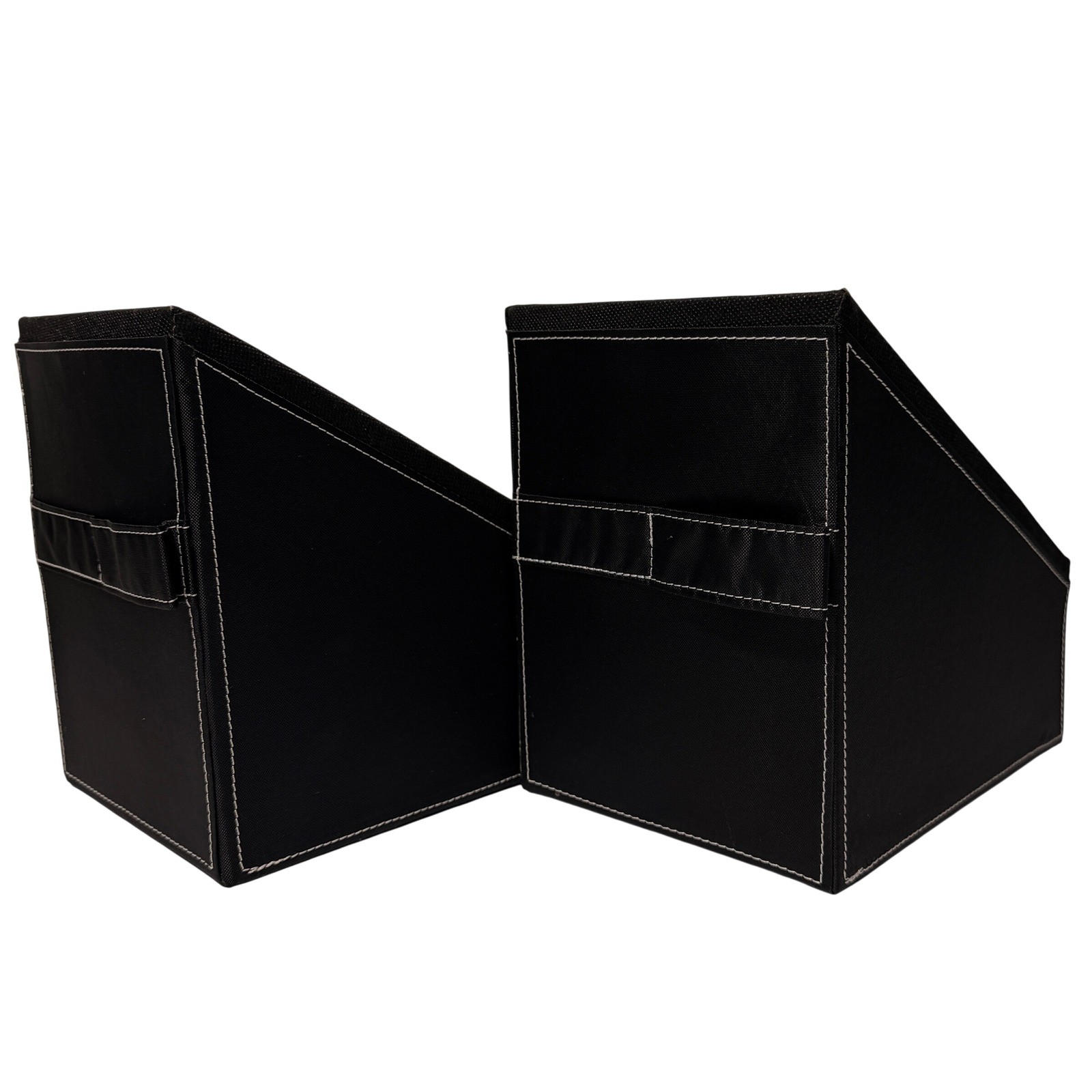 Dark Brown Fabric Media Holder Set of 2 Contrast Stitch Office Organizer Bin