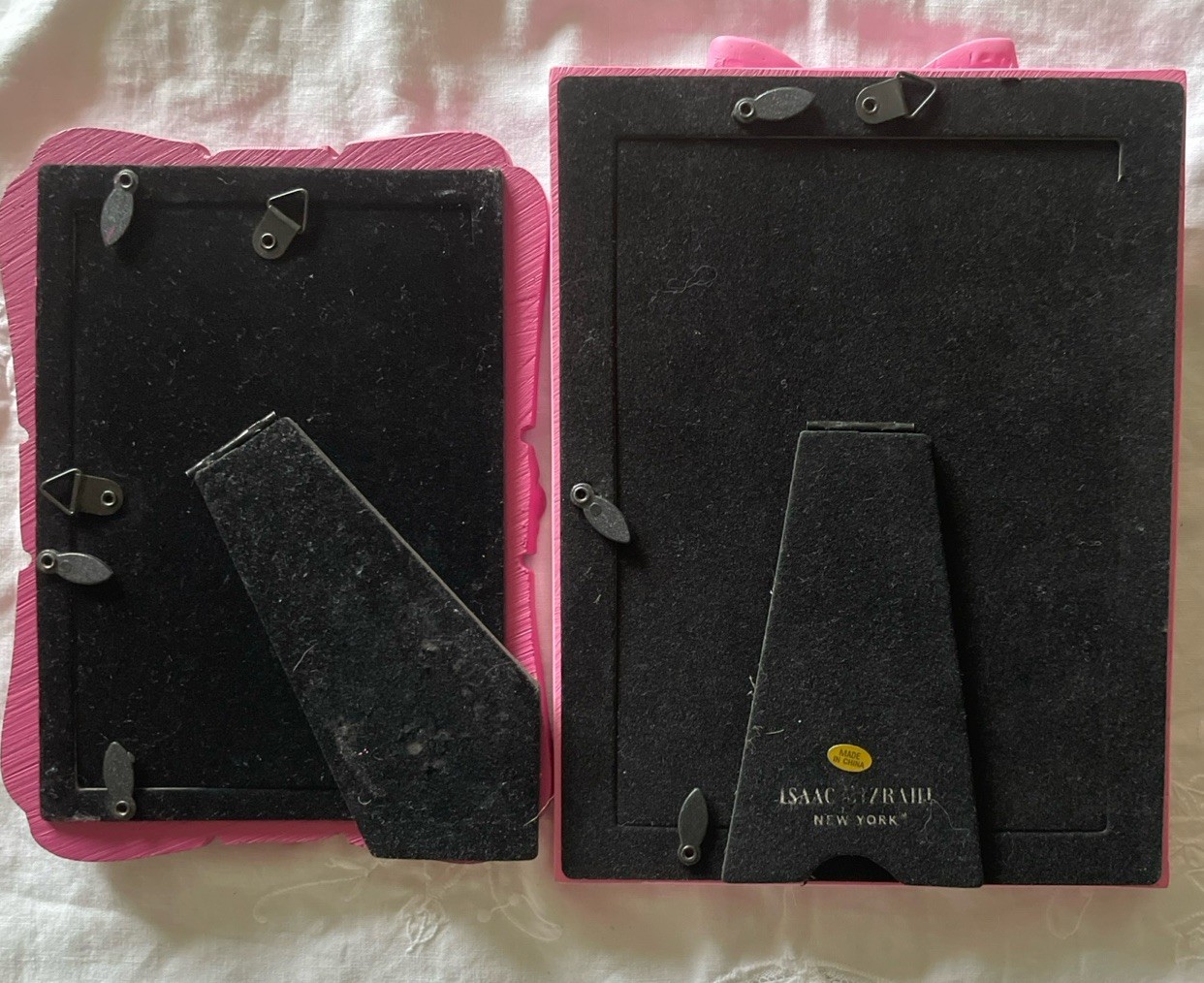 LOT Of 2 Picture Frames Darling Pink Floral & Bow Velvet Back Free Standing