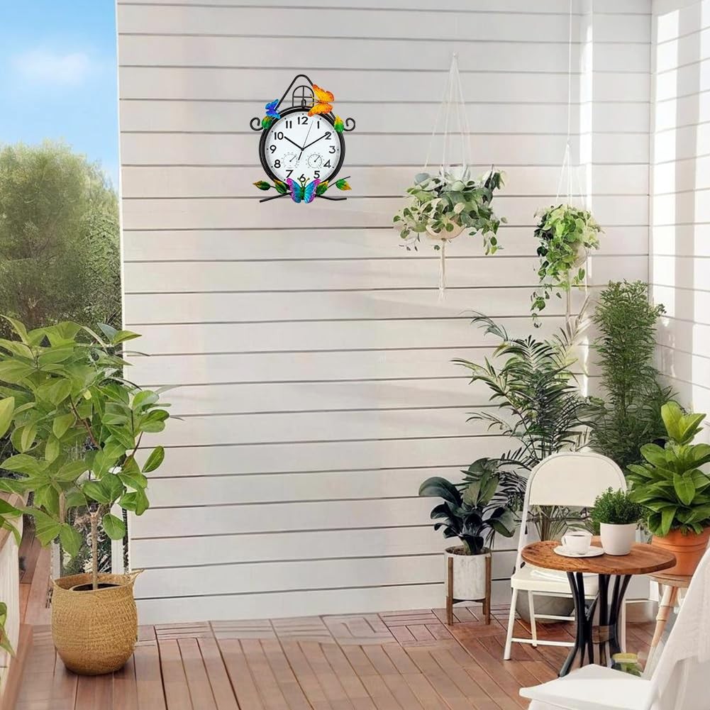HOBYLUBY 15” Large Outdoor Clock, Wall Clock with Large, Black-house