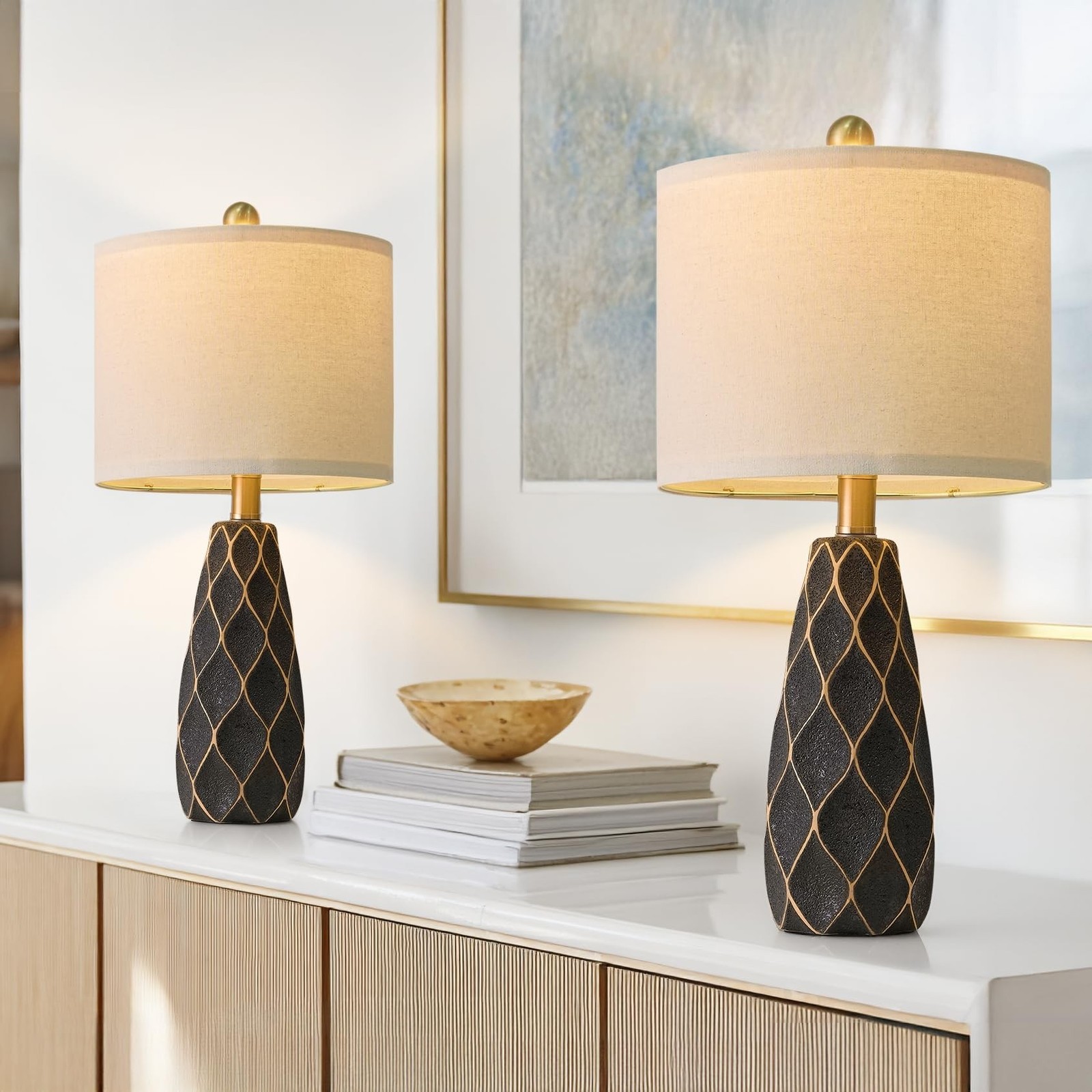 20.75″ Small Table Lamps for Living Room Bedroom Lamps Set of 2 Ceramic Moder…