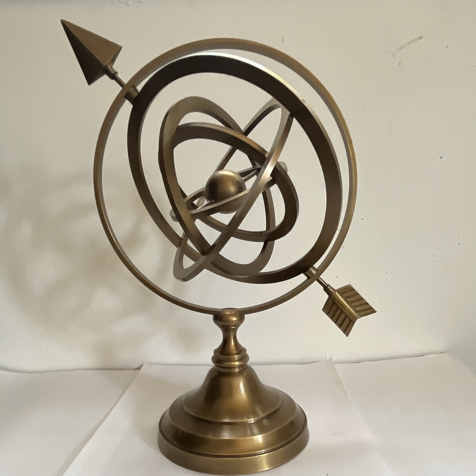 Gold Metal Armillary Sphere Decorative Tabletop Globe Sculpture w/ Base