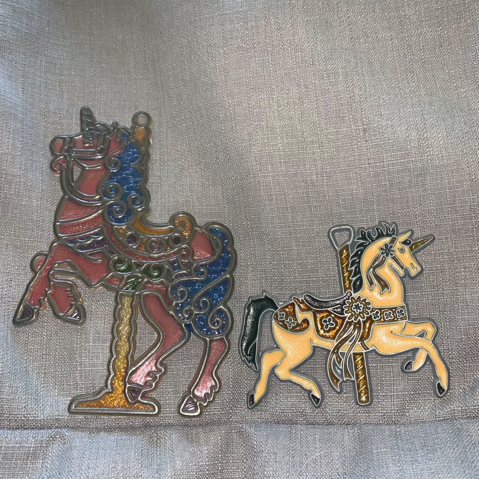 Lot of 2 Unicorn Merry Go Round Suncatcher Stained Glass Look Resin Plastic