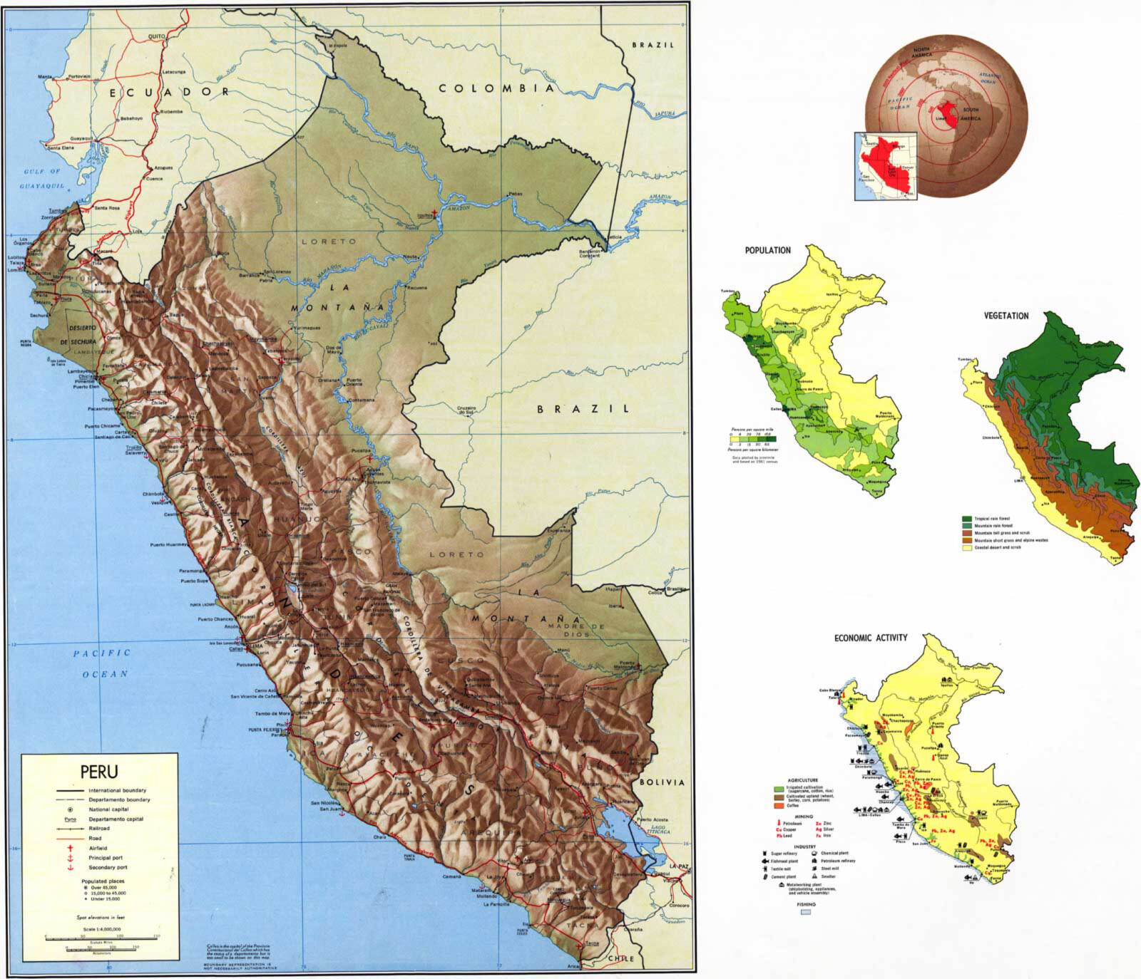 1970 Map of Peru Country Profile Wall Art Poster Print Decor Home School Office