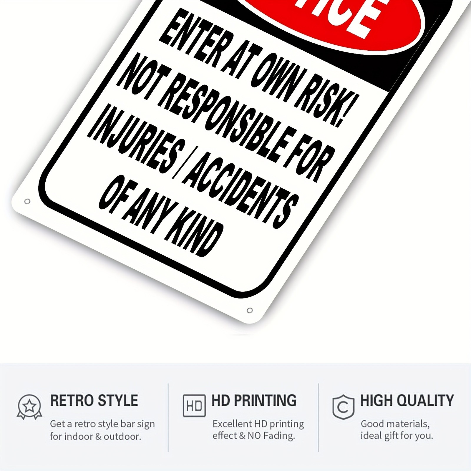 Tin Sign Notice Enter at Own Risk 20*30Cm Metal