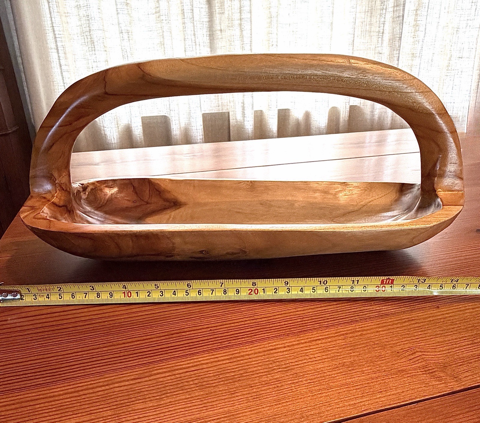 Handcarved Decorative Rustic Wooden Oval Bowl Basket Centerpiece Fruit Bowl NICE