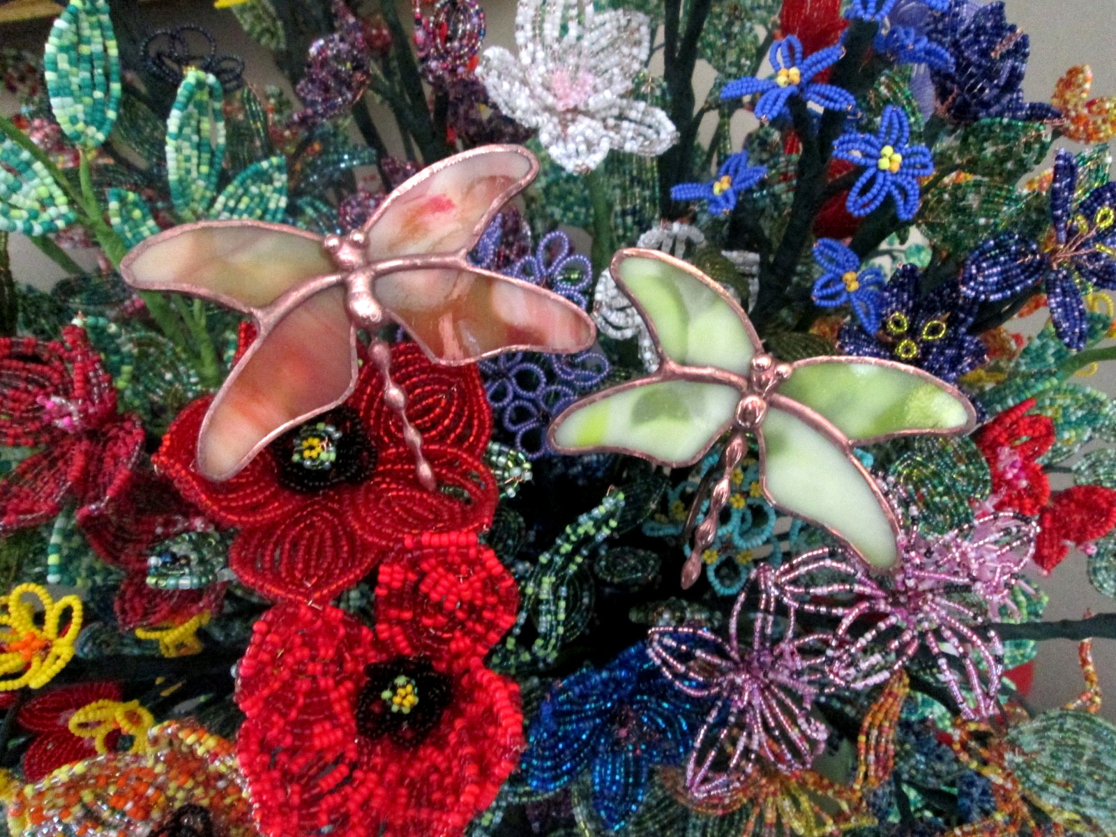 Stained Glass Dragonfy Garden Stakes Floral Decor (x2) Suncatchers
