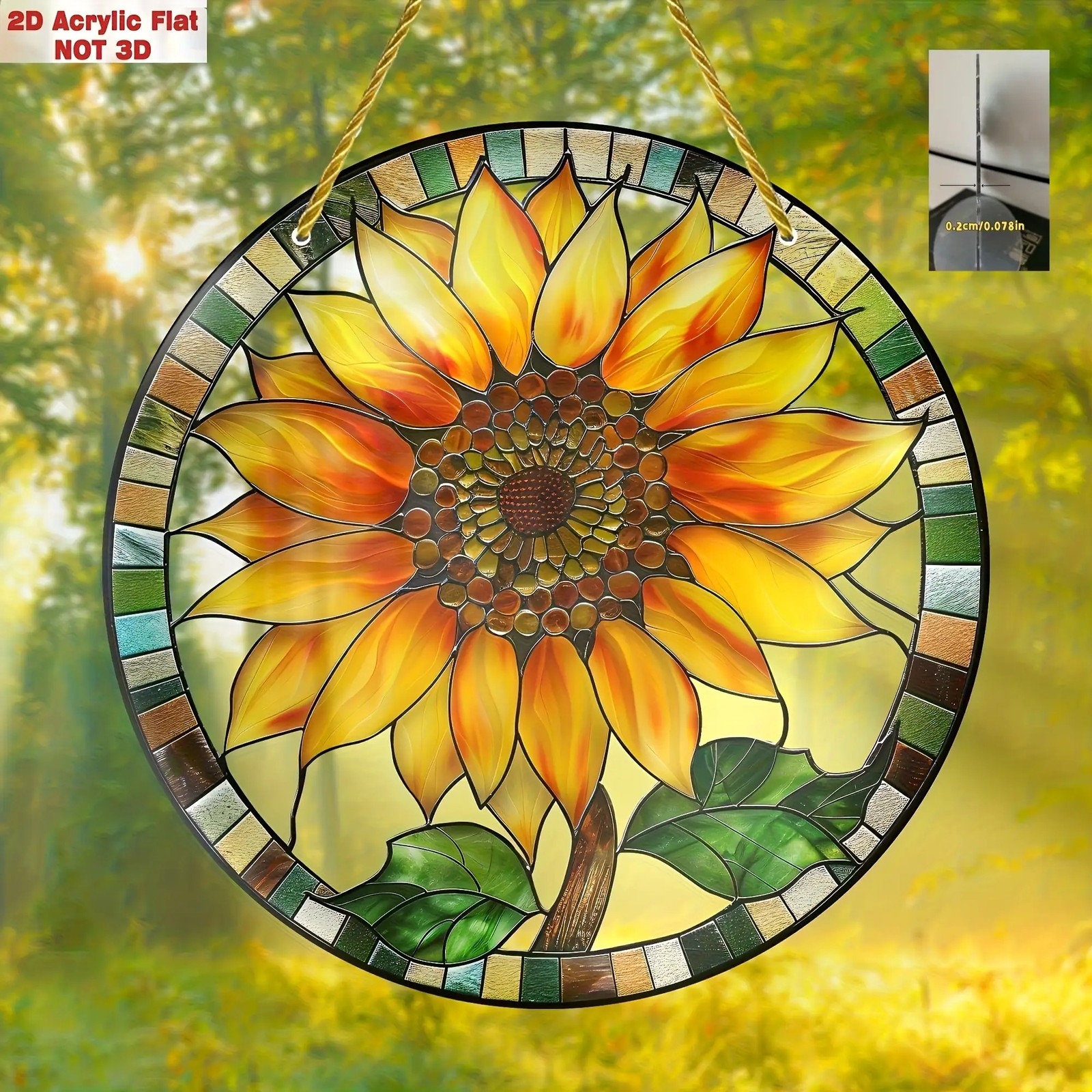 Acrylic Sunflower Sun Catcher 2D Flat Bright Floral Window Hanging Decoration