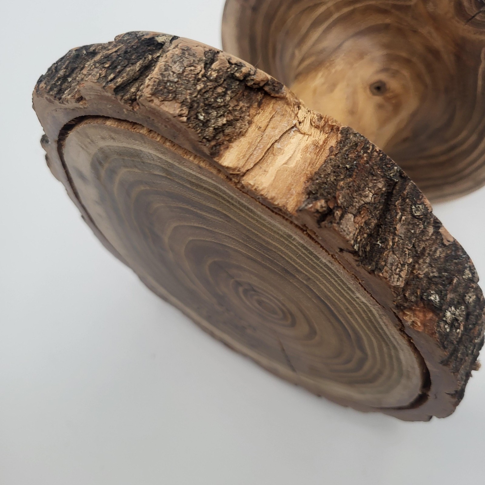 Handmade Wood Christmas Tree Medium Brown Turned Log Slice Base Tabletop Decor