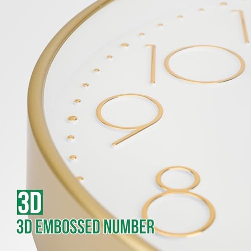 Wall Clock 12 Inch Non-Ticking Silent Modern Simple Style Round 12inch Gold